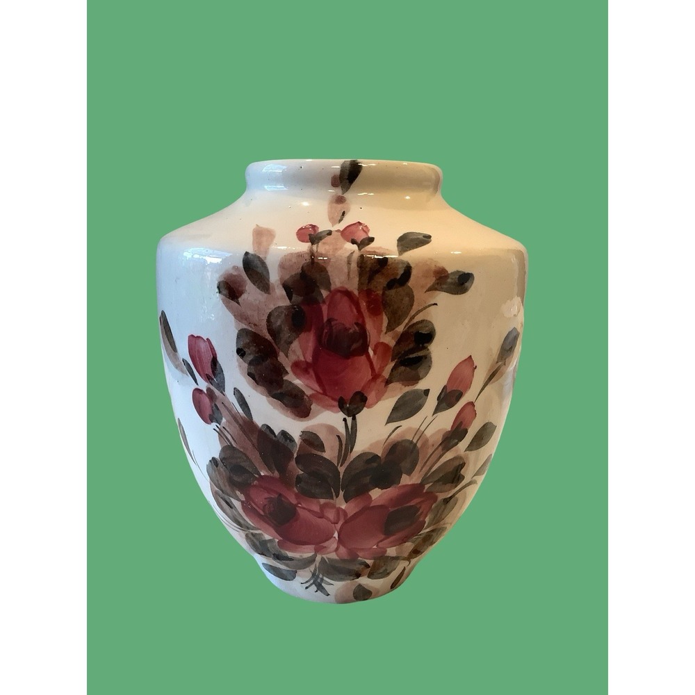 Rose Floral Vase Mexican Pottery Ivory Red & Pink Floral Ceramic Vase